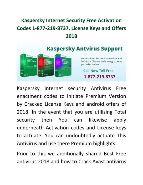 Kaspersky Internet Security Free Activation Codes 1-877-219-8737, License Keys and Offers 2018