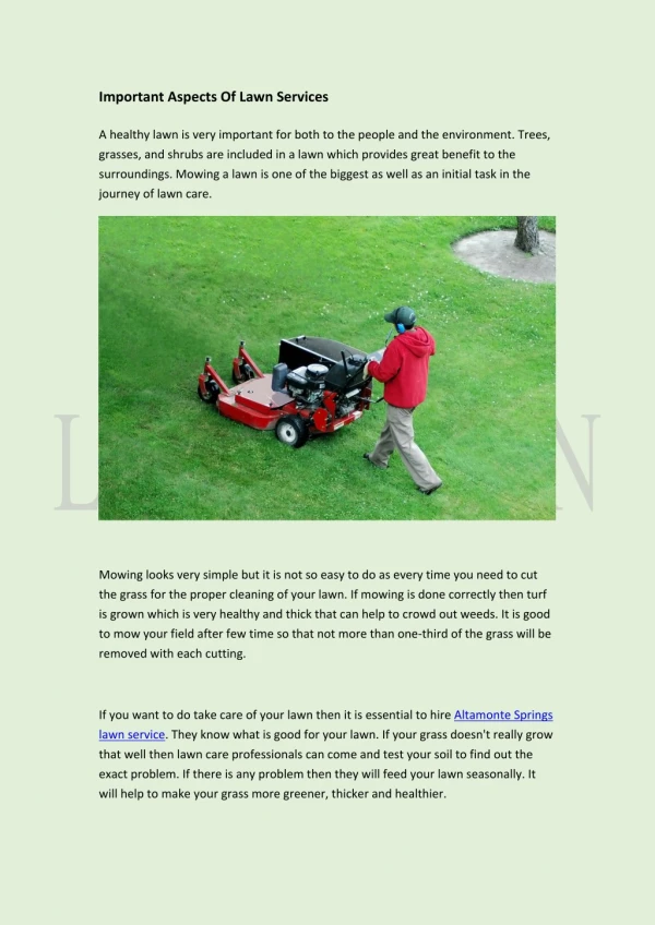 Important Aspects Of Lawn Services