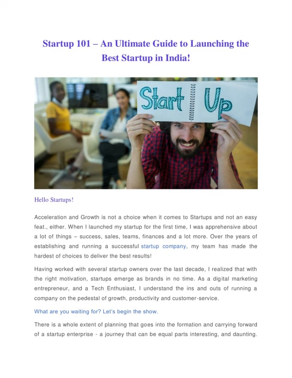Startup 101 – An Ultimate Guide to Launching the Best Startup in India!