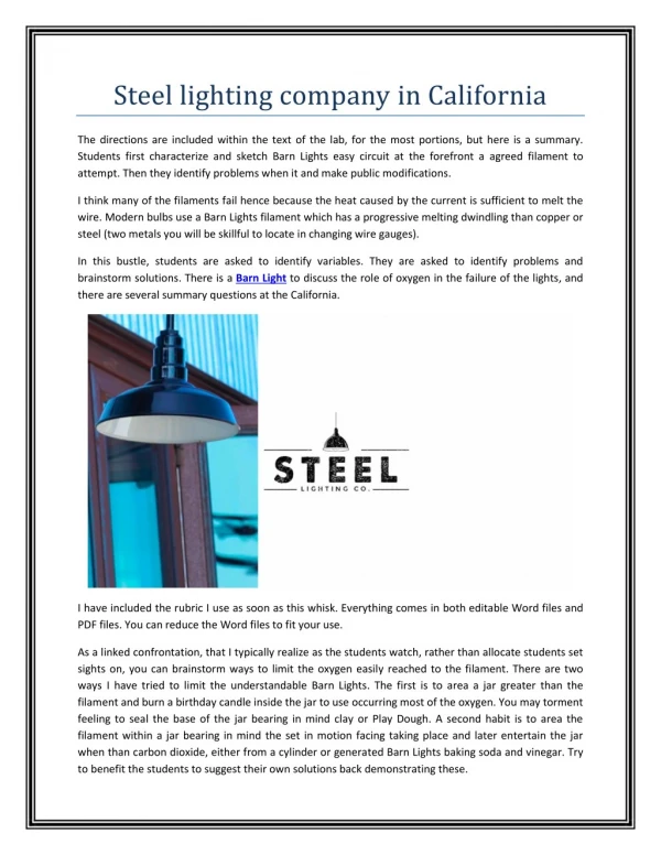 Steel lighting company in California | Steel Lighting Co
