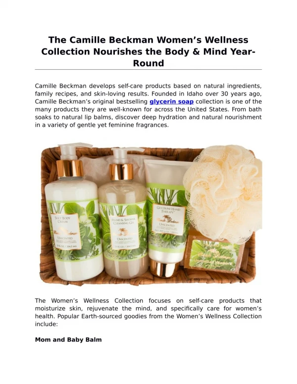 The Camille Beckman Womenâ€™s Wellness Collection Nourishes the Body & Mind Year-Round