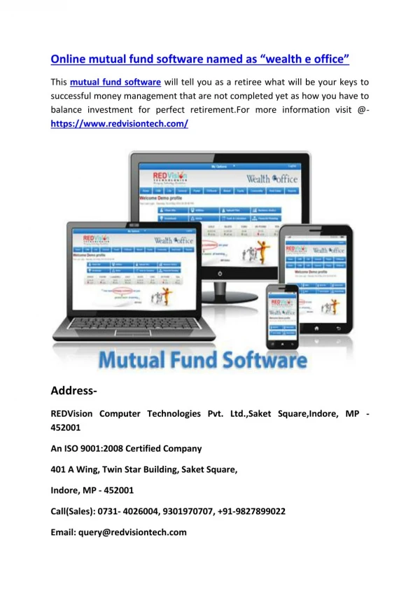Online mutual fund software named as “wealth e office”
