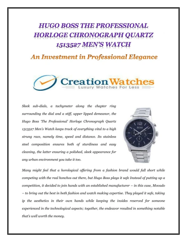 HUGO BOSS THE PROFESSIONAL HORLOGE CHRONOGRAPH QUARTZ 1513527 MEN'S WATCH