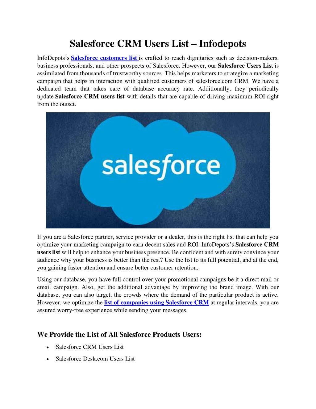 salesforce crm users list infodepots