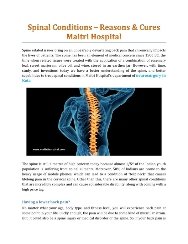 Spinal Conditions – Reasons & Cures - Maitri Hospital