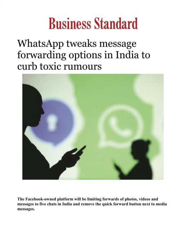 WhatsApp tweaks message forwarding options in India to curb toxic rumours 