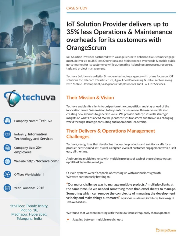 IoT Solution Provider delivers up to 35% less Operations & Maintenance overheads for its customers with OrangeScrum