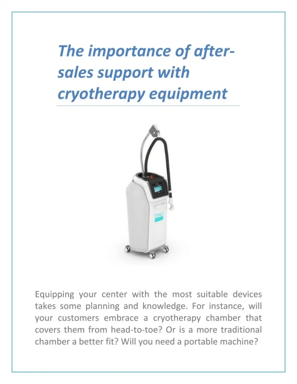 The importance of after-sales support with cryotherapy equipment