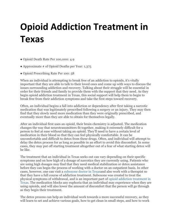 Opioid addiction treatment in texas