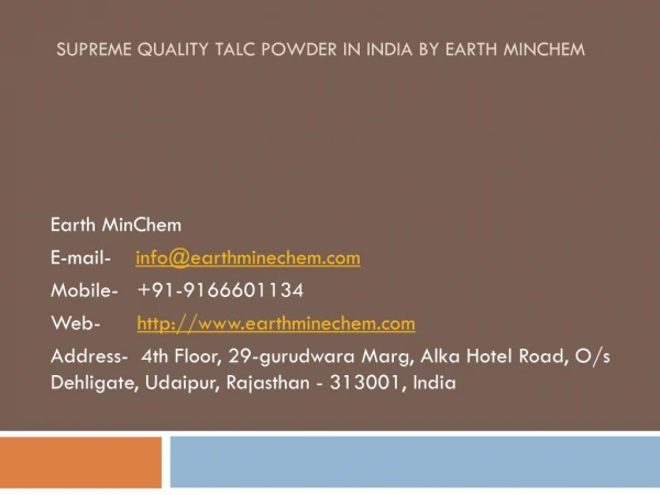Supreme Quality Talc Powder in India by Earth MinChem
