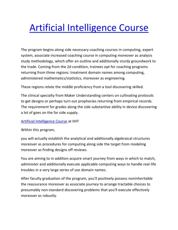Artificial Intelligence Course Artificial Intelligence Course Online