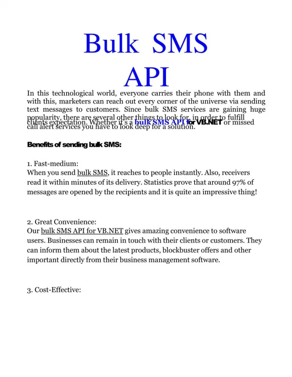 Bulk SMS API For VB.NET In Indore