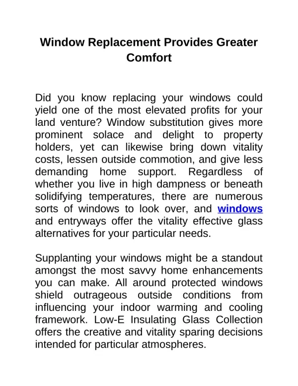 Window Replacement Provides Greater Comfort