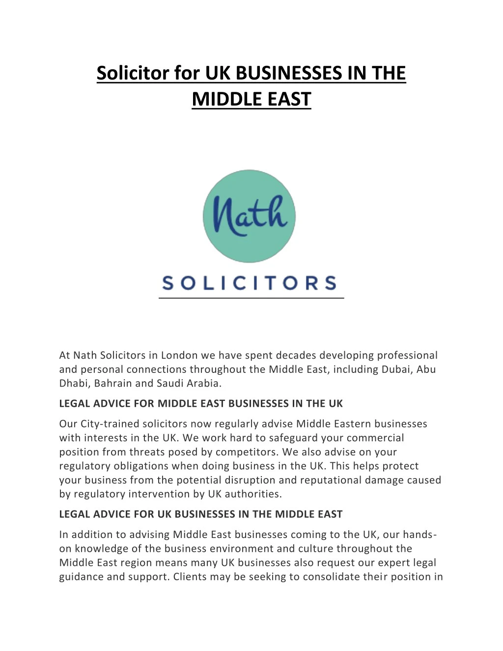 solicitor for uk businesses in the middle east