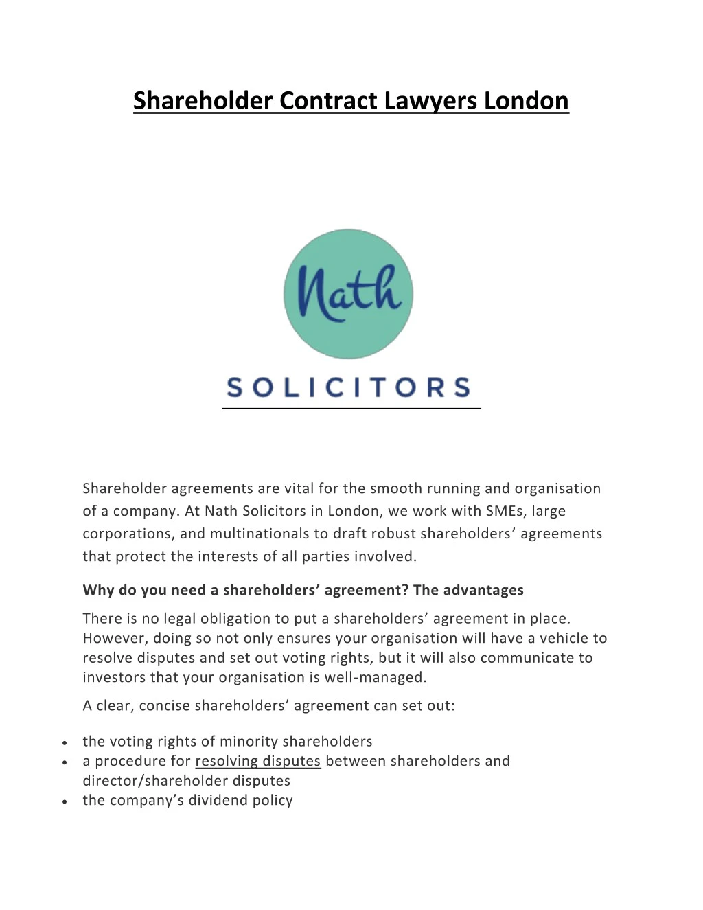 shareholder contract lawyers london