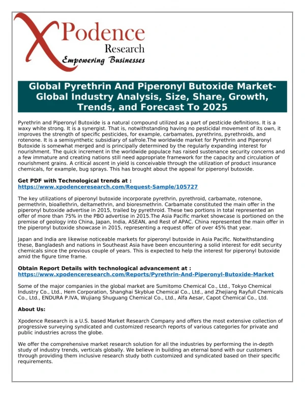 Global Pyrethrin And Piperonyl Butoxide Market - Factors Driving Growth Post 2018