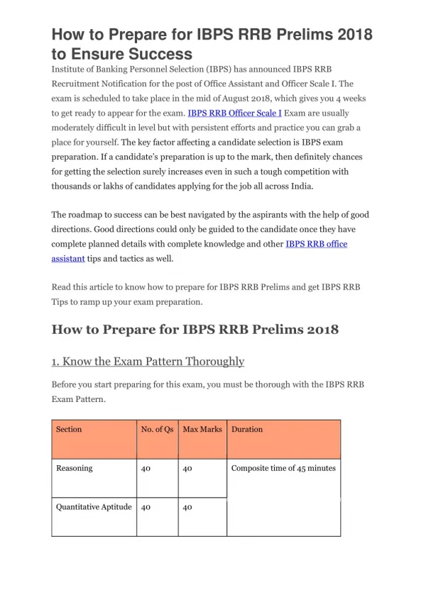How to Prepare for IBPS RRB Prelims 2018 to Ensure Success