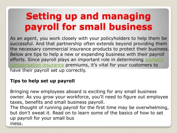 Setting up and managing payroll for small business