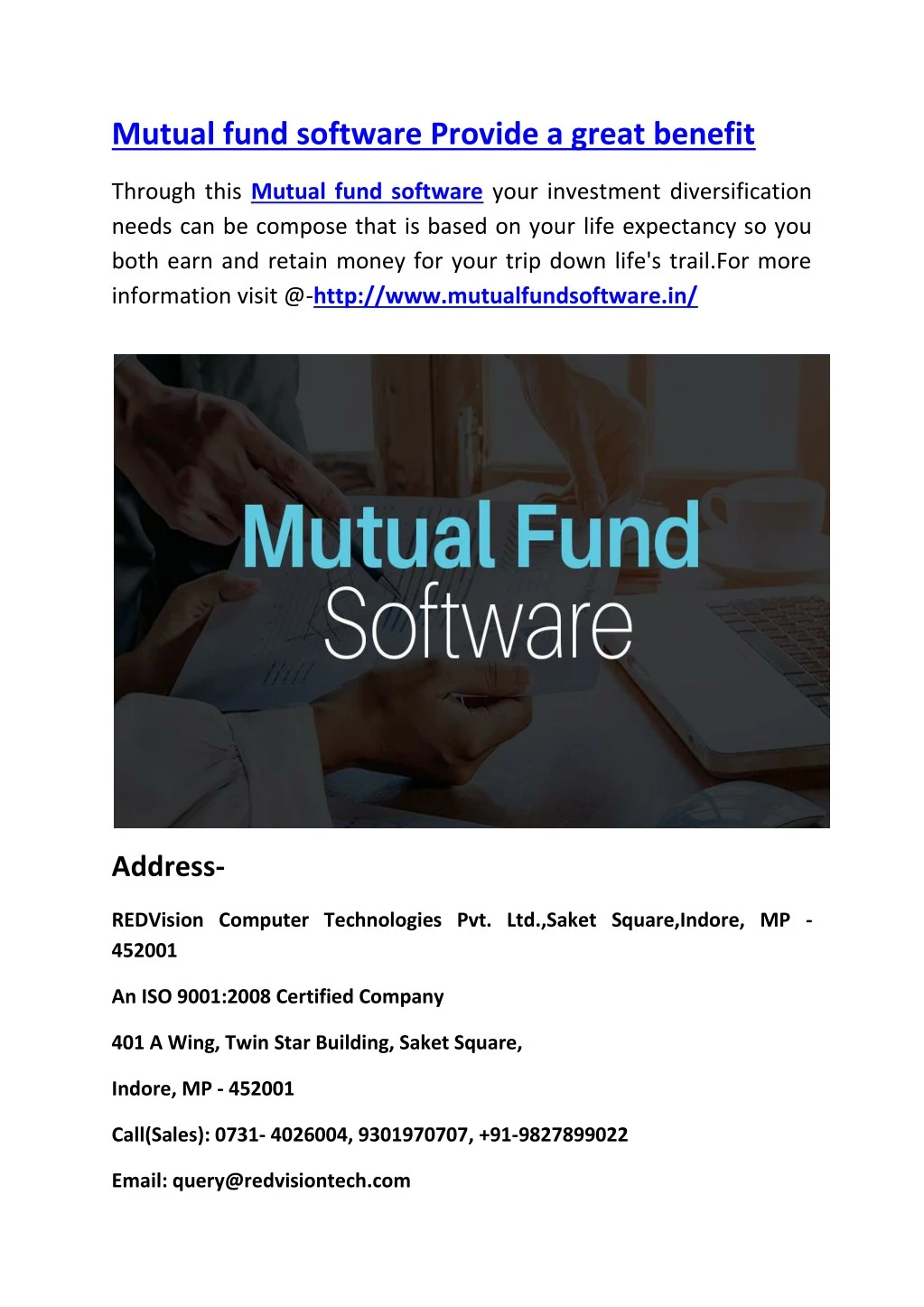 mutual fund software provide a great benefit