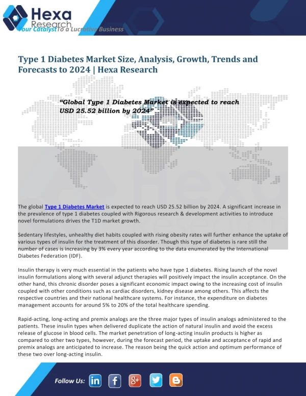 Type 1 Diabetes (T1D) Industry Research Report - Market Analysis and Forecast to 2024