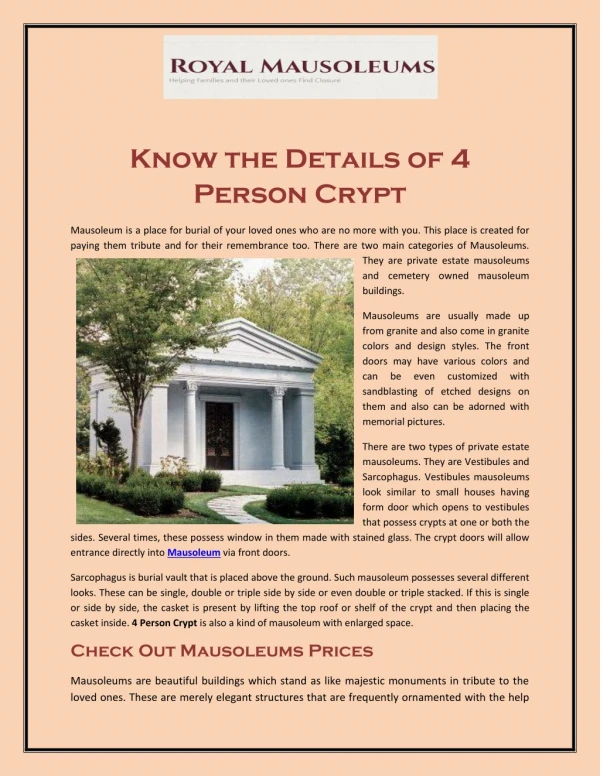 Know the Details of 4 Person Crypt