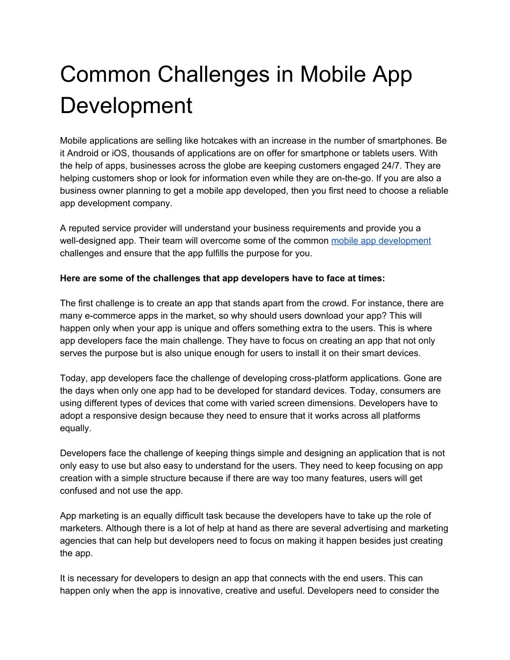 common challenges in mobile app development