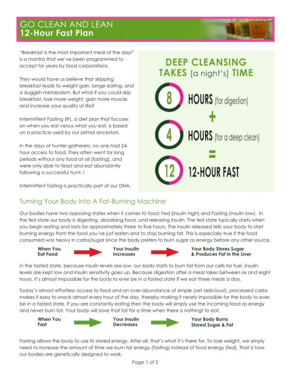 Go Clean & Lean - 12 hour fast plan