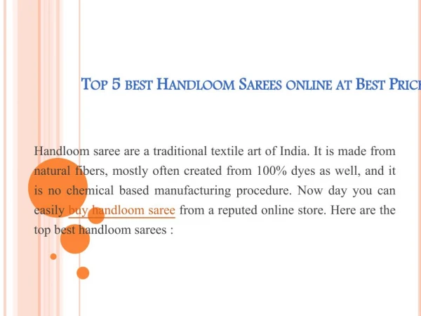 Top 5 best Handloom Sarees online at Best Prices