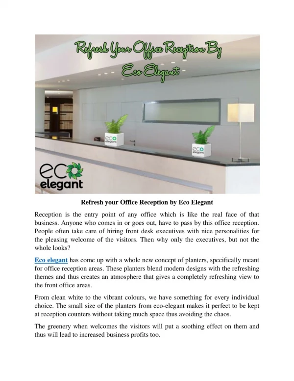Refresh your Office Reception by Eco Elegant