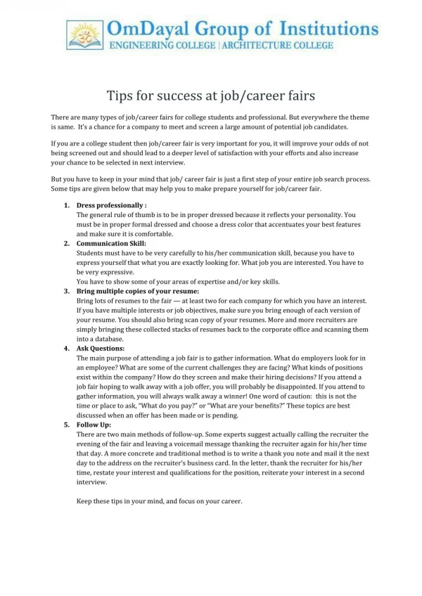 Tips for success at job/career fairs