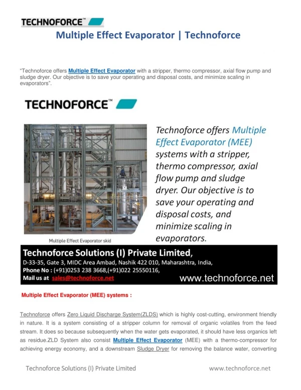 Multiple Effect Evaporator | Technoforce