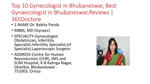 Top 10 Gynecologist in Bhubaneswar, Best Gynaecologist in Bhubaneswar,Reviews | 365Doctore