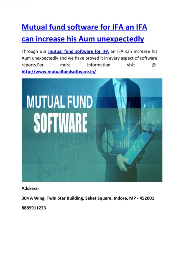Mutual fund software for IFA an IFA can increase his Aum unexpectedly