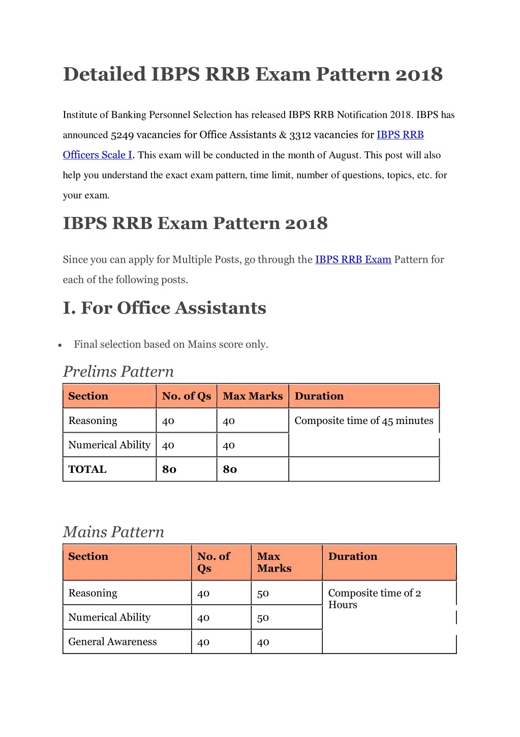 detailed ibps rrb exam pattern 2018
