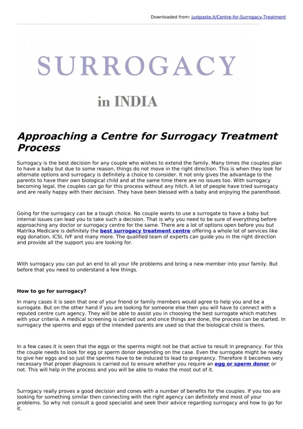 Approaching a Centre for Surrogacy Treatment Process