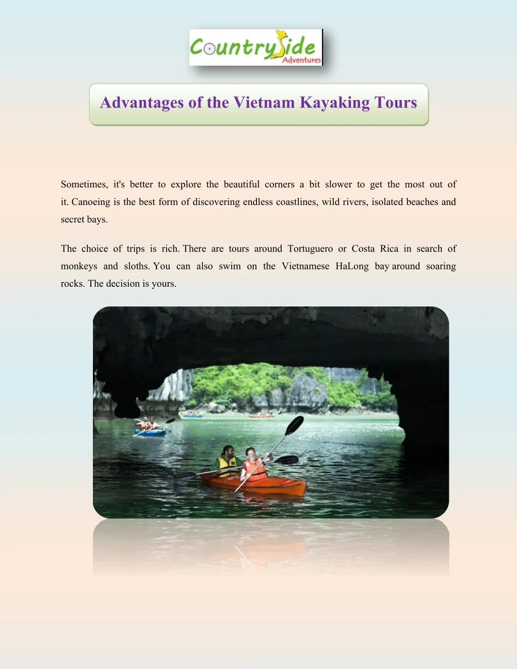 advantages of the vietnam kayaking tours