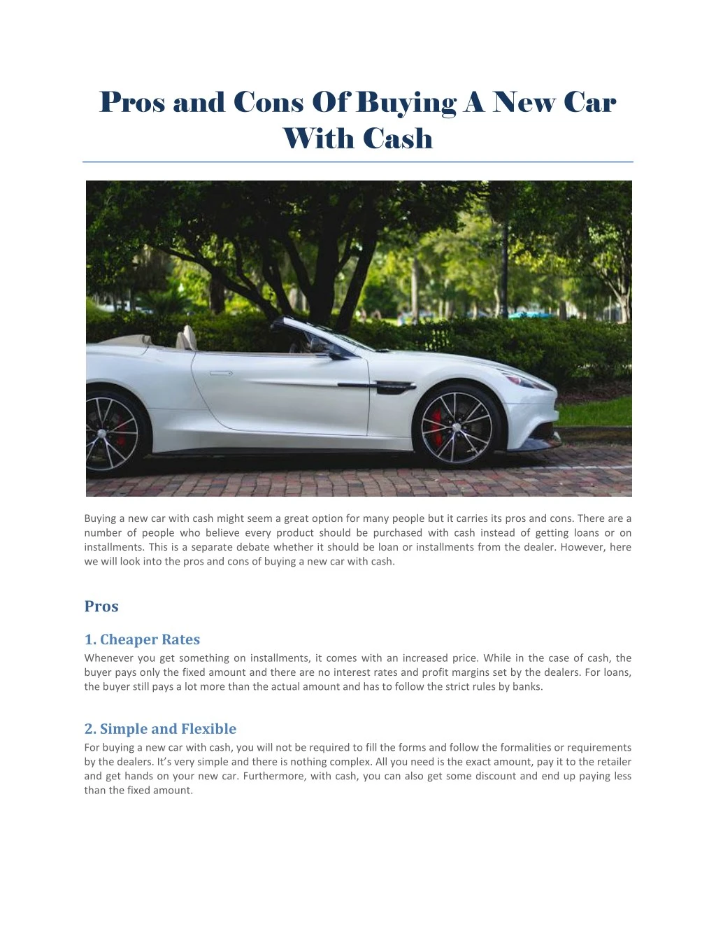 pros and cons of buying a new car with cash