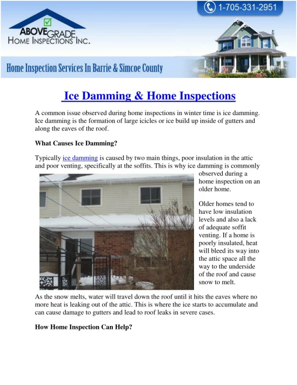 Ice Damming & Home Inspections - Abovegradehomeinspections.ca