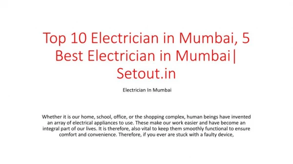 Top 10 Electrician in Mumbai, 5 Best Electrician in Mumbai| Setout.in