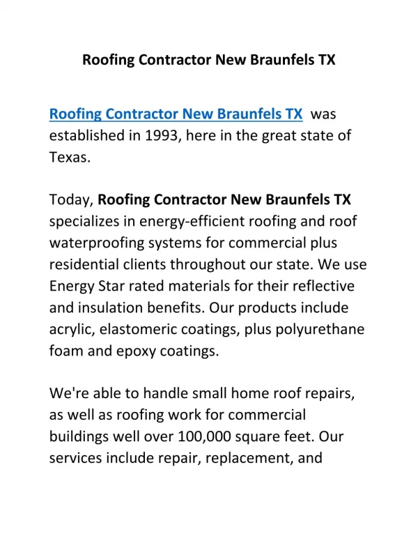 Roofing Contractor New Braunfels TX
