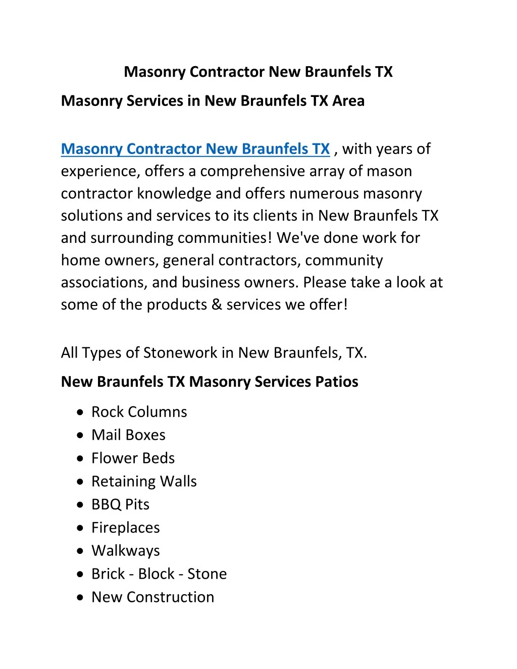 masonry contractor new braunfels tx masonry