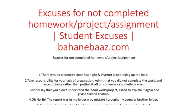 Excuses for not completed homework/project/assignment | Student Excuses | bahanebaaz.com