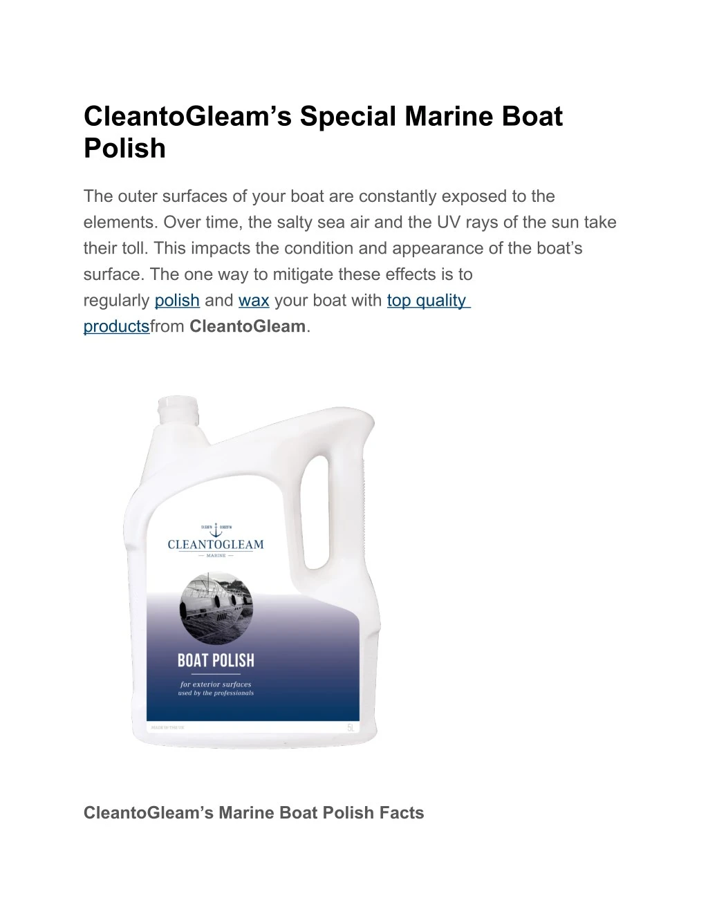 cleantogleam s special marine boat polish