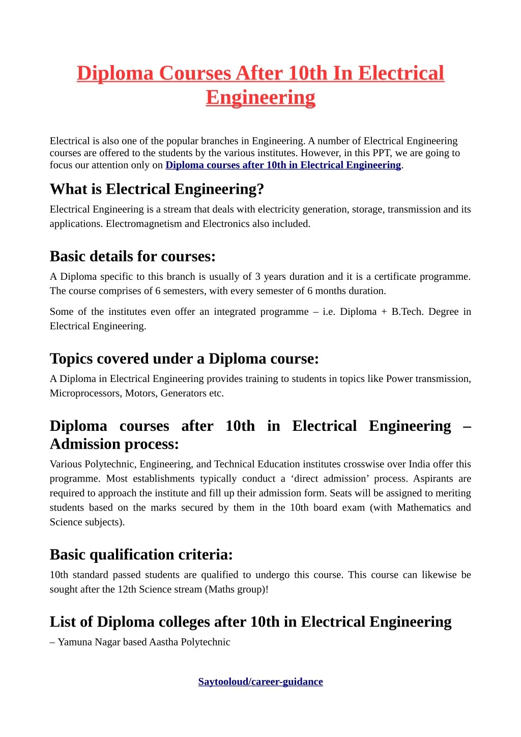 diploma courses after 10th in electrical