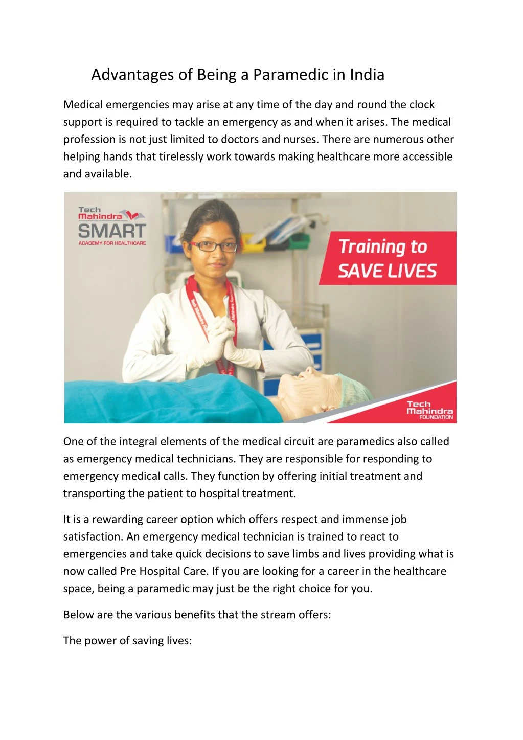 advantages of being a paramedic in india
