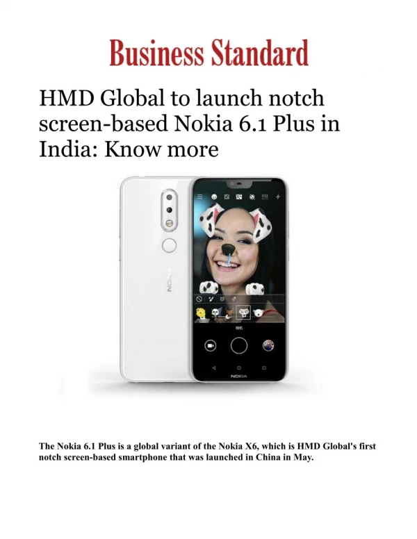 HMD Global to launch notch screen-based Nokia 6.1 Plus in India: Know more