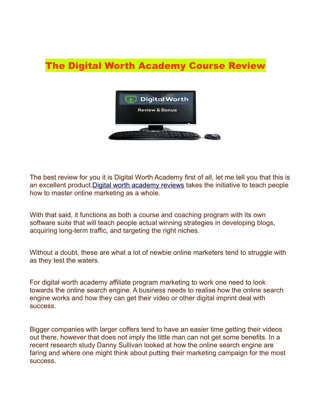 the digital worth academy course review