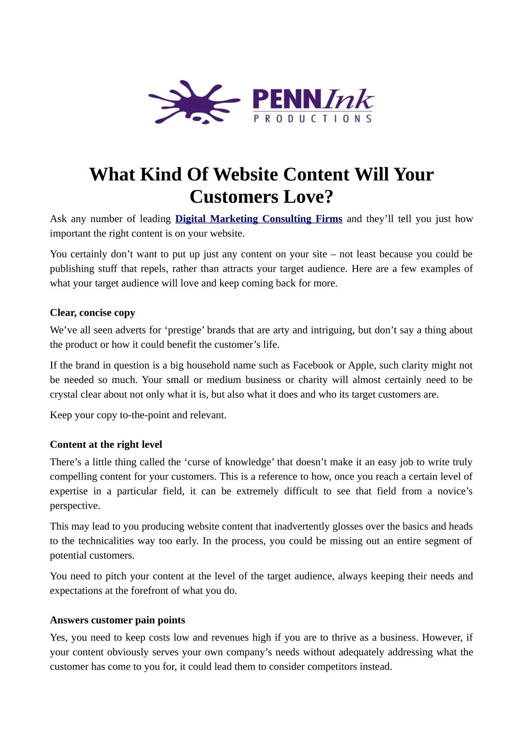 what kind of website content will your customers