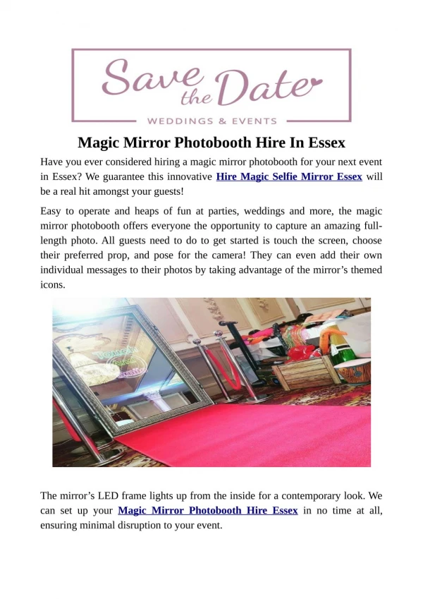 Magic Mirror Photobooth Hire In Essex