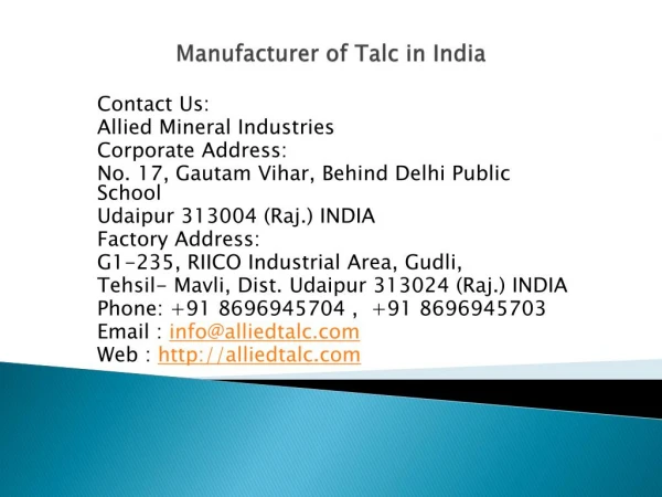 Manufacturer of talc in india